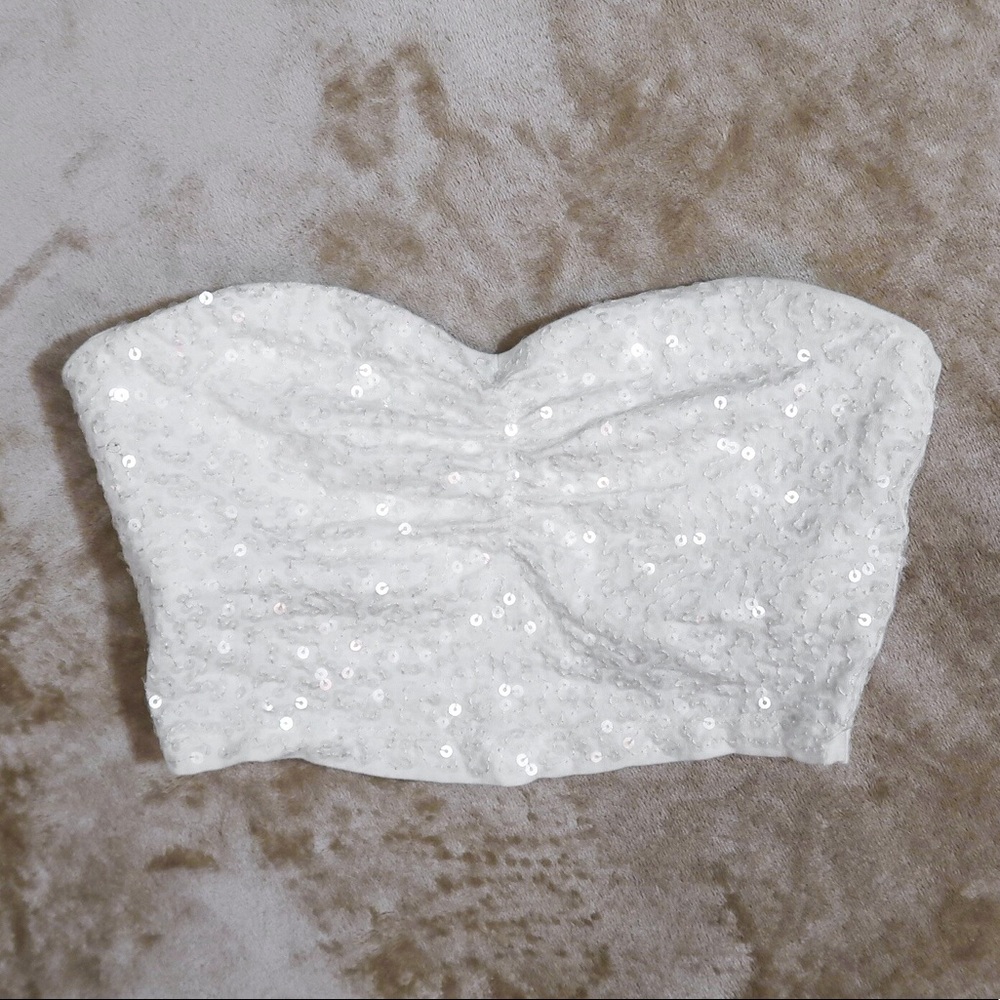 Express white sequin crop top bra bralette